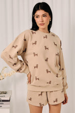 Load image into Gallery viewer, Sunday Edition Weenie Dog All Over Print Crew Neck Sweatshirt in Mocha

