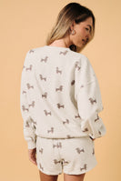 Sunday Edition Weenie Dog All Over Print Crew Neck Sweatshirt in Melange