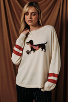 Sunday Edition Game Day Dog Graphic Knit Sweater in Cream Red