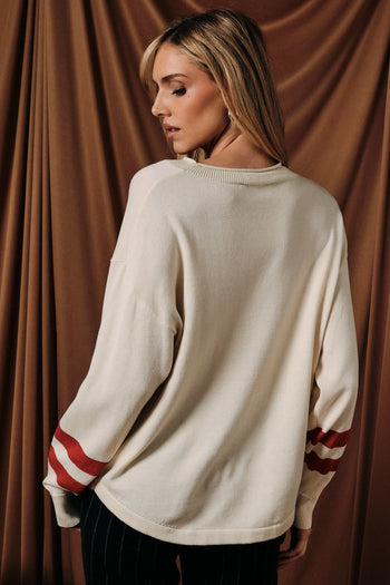 Sunday Edition Game Day Dog Graphic Knit Sweater in Cream Red