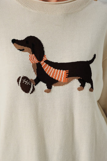 Sunday Edition Game Day Dog Graphic Knit Sweater in Cream Orange
