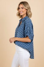 Load image into Gallery viewer, Heimish OVERSIZED Polka Dot Denim Button Down Shirt in Denim
