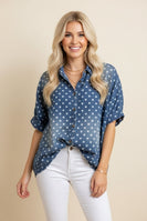 Heimish OVERSIZED Polka Dot Denim Button Down Shirt in Denim