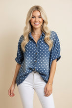 Load image into Gallery viewer, Heimish OVERSIZED Polka Dot Denim Button Down Shirt in Denim
