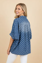 Load image into Gallery viewer, Heimish OVERSIZED Polka Dot Denim Button Down Shirt in Denim
