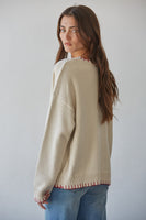 By Together Contrast Stitch Flag Sweater in Natural