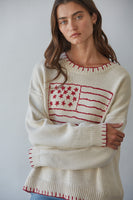 By Together Contrast Stitch Flag Sweater in Natural