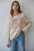 By Together Contrast Stitch Flag Sweater in Natural