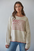 By Together Contrast Stitch Flag Sweater in Natural