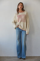 By Together Contrast Stitch Flag Sweater in Natural