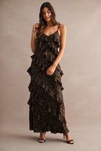Load image into Gallery viewer, MABLE Leopard Asymmetrical Ruffle Tiered Maxi Dress in Leopard
