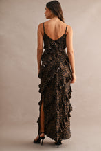 Load image into Gallery viewer, MABLE Leopard Asymmetrical Ruffle Tiered Maxi Dress in Leopard
