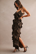 Load image into Gallery viewer, MABLE Leopard Asymmetrical Ruffle Tiered Maxi Dress in Leopard

