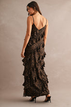 Load image into Gallery viewer, MABLE Leopard Asymmetrical Ruffle Tiered Maxi Dress in Leopard
