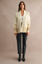 Load image into Gallery viewer, MABLE Open Front Knit Coastal Pattern Print Long Sleeve Cardigan in Cream Multi
