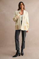 MABLE Open Front Knit Coastal Pattern Print Long Sleeve Cardigan in Cream Multi