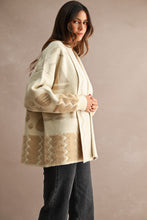 Load image into Gallery viewer, MABLE Open Front Knit Coastal Pattern Print Long Sleeve Cardigan in Cream Multi
