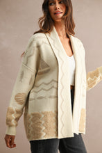 Load image into Gallery viewer, MABLE Open Front Knit Coastal Pattern Print Long Sleeve Cardigan in Cream Multi
