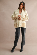 Load image into Gallery viewer, MABLE Open Front Knit Coastal Pattern Print Long Sleeve Cardigan in Cream Multi
