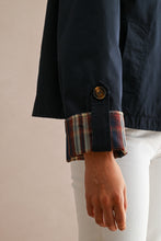 Load image into Gallery viewer, MABLE Reversible Detachable Plaid Cape Scarf Button Down Jacket in Navy

