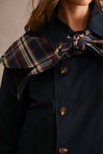 Load image into Gallery viewer, MABLE Reversible Detachable Plaid Cape Scarf Button Down Jacket in Navy
