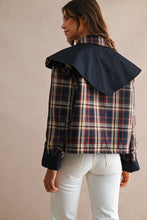 Load image into Gallery viewer, MABLE Reversible Detachable Plaid Cape Scarf Button Down Jacket in Navy
