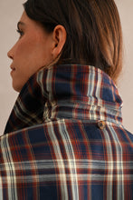 Load image into Gallery viewer, MABLE Reversible Detachable Plaid Cape Scarf Button Down Jacket in Navy
