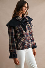 Load image into Gallery viewer, MABLE Reversible Detachable Plaid Cape Scarf Button Down Jacket in Navy
