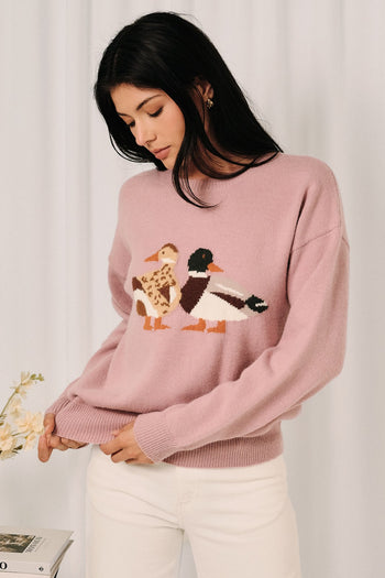 Sunday Edition Mallard Duck Graphic Knit Sweater in Lavender