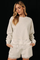 Sunday Edition Lace Trim Hem Sweatshirt in Melange
