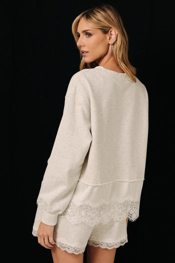 Sunday Edition Lace Trim Hem Sweatshirt in Melange