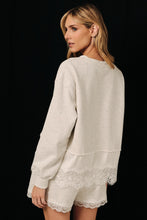 Load image into Gallery viewer, Sunday Edition Lace Trim Hem Sweatshirt in Melange
