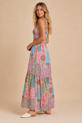 J.nna Smocked Top Patchwork Maxi Dress in Spring Boho
