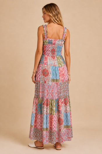 J.nna Smocked Top Patchwork Maxi Dress in Spring Boho