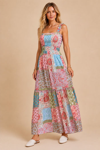 J.nna Smocked Top Patchwork Maxi Dress in Spring Boho