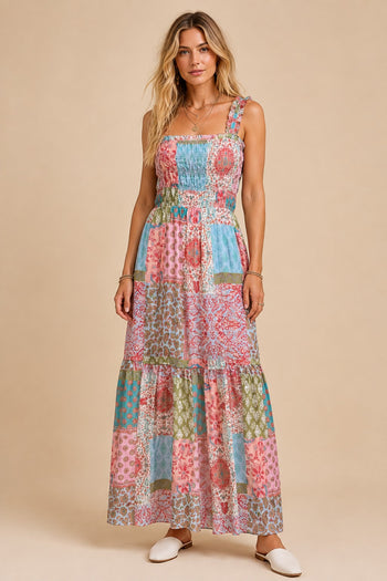 J.nna Smocked Top Patchwork Maxi Dress in Spring Boho