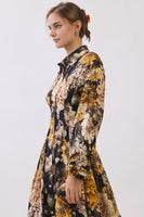 Oddi Floral Pleated Detailed Midi Dress in Black Multi