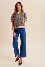 Load image into Gallery viewer, AnnieWear Geo Floral Jacquard Puff Sleeve Knit Top in Chocolate
