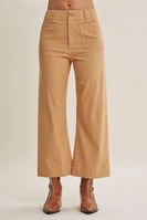 In February Seasonless Cotton Linen Stretch Straight Leg Ankle Pants in Camel