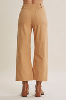 In February Seasonless Cotton Linen Stretch Straight Leg Ankle Pants in Camel