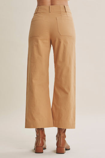 In February Seasonless Cotton Linen Stretch Straight Leg Ankle Pants in Camel
