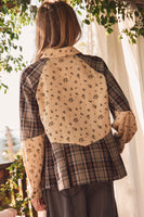 Oddi Floral and Plaid Shirt in Taupe Combo