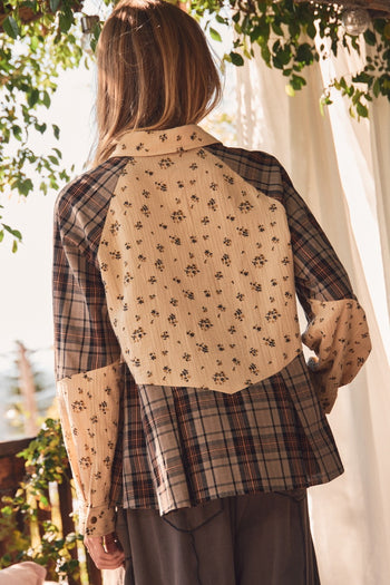 Oddi Floral and Plaid Shirt in Taupe Combo