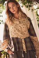 Oddi Floral and Plaid Shirt in Taupe Combo
