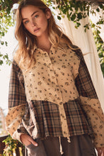 Load image into Gallery viewer, Oddi Floral and Plaid Shirt in Taupe Combo
