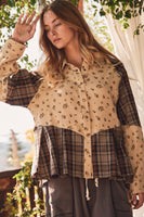 Oddi Floral and Plaid Shirt in Taupe Combo