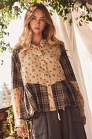 Oddi Floral and Plaid Shirt in Taupe Combo