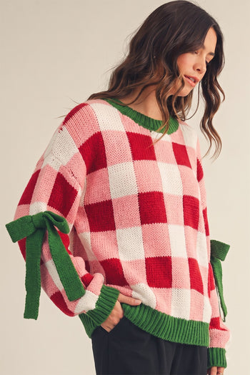 LovLov Blocked Knit Sweater with Side Ribbons in Multi