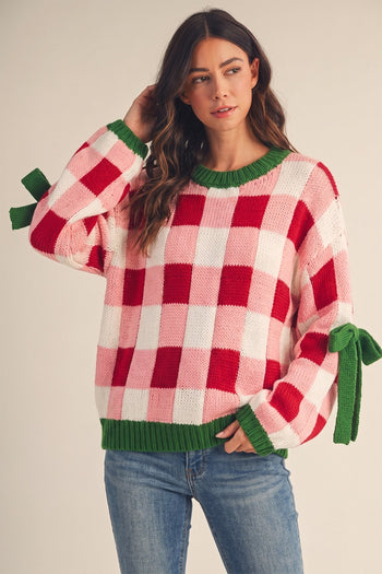 LovLov Blocked Knit Sweater with Side Ribbons in Multi