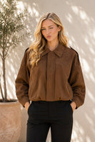 Sew in Love Faux Suede Oversized Bomber Jacket in Mocha
